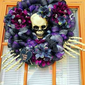Halloween Wreath for Front Door 3d Skull